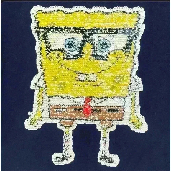 H&M Kids SpongeBob Sequin T-Shirt Blue Size 3-4 yrs old Short Sleeve Crew Neck - Picture 4 of 6